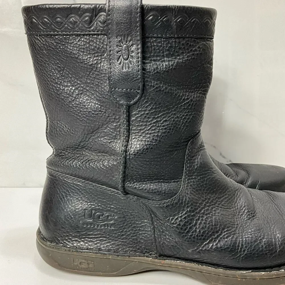 UGG Black Leather Ankle Boots